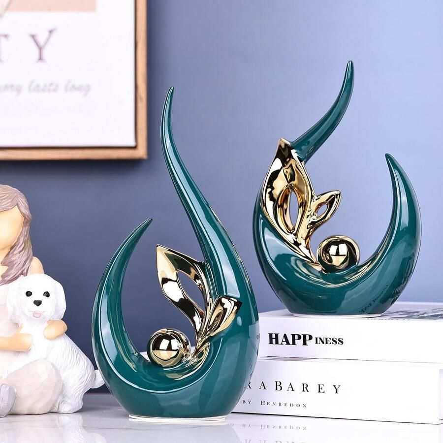 Decoraccent porseleinen kunst midden eeuw moderne groene en gouden decoraties & groenblauw centerpieces voor tafels abstract keramisch standbeeld sculptuur voor salontafel boekenplank