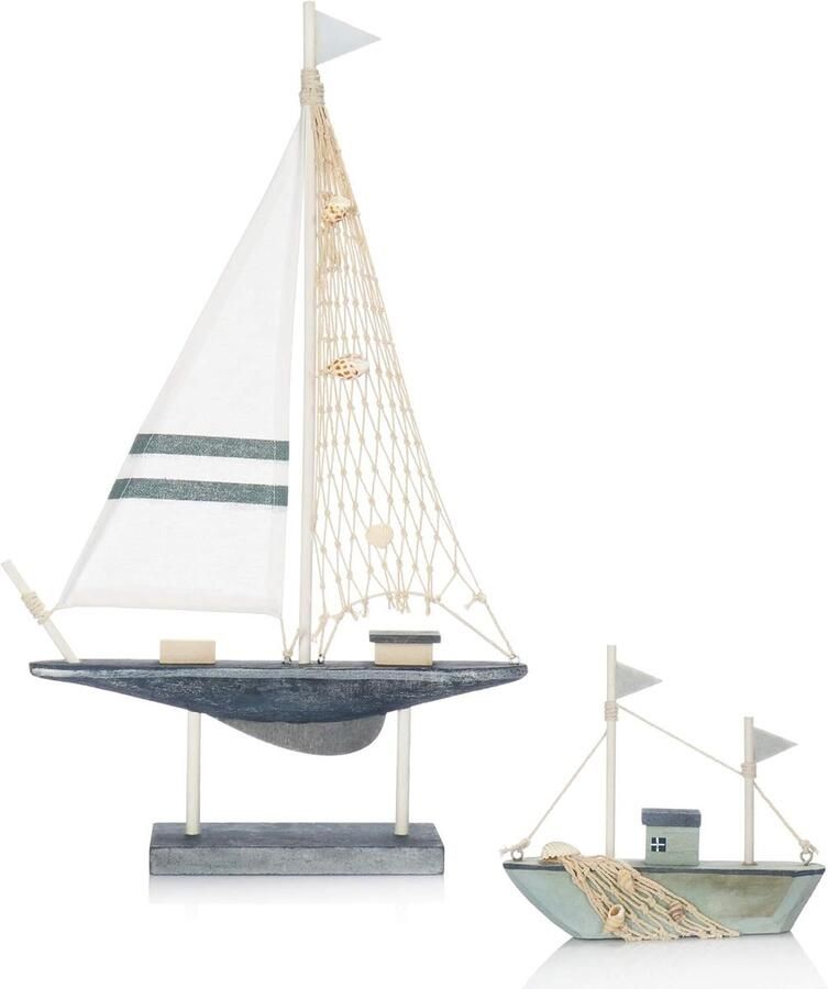 Decoratieve Zeilschepen Houten Boten Maritieme Decoratie Mediterrane Flair 2 Stuks Mix