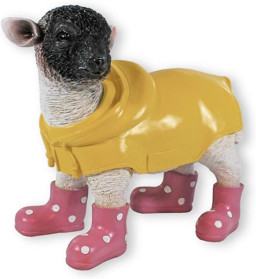 Decoratief Lam met Rubberlaarzen en Regenjas voor in de Tuin