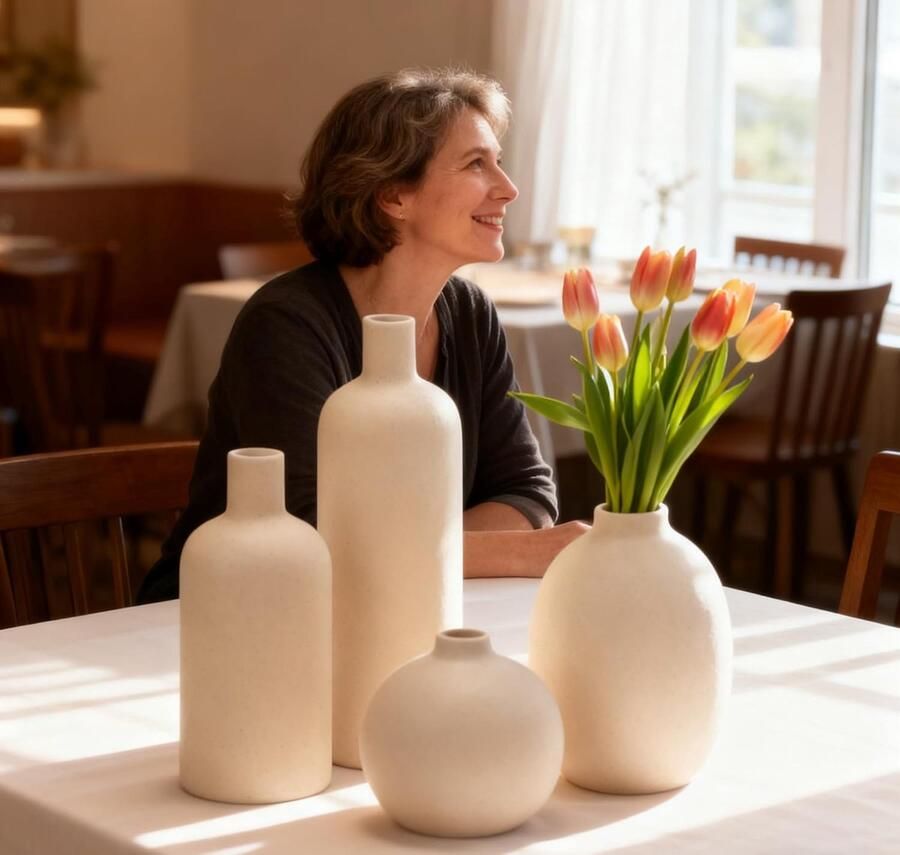 Decoratieset 4 stuks minimalistische kleine vazen keramische bloemenvaas voor pampasgras woonkamertafel (06 beige)