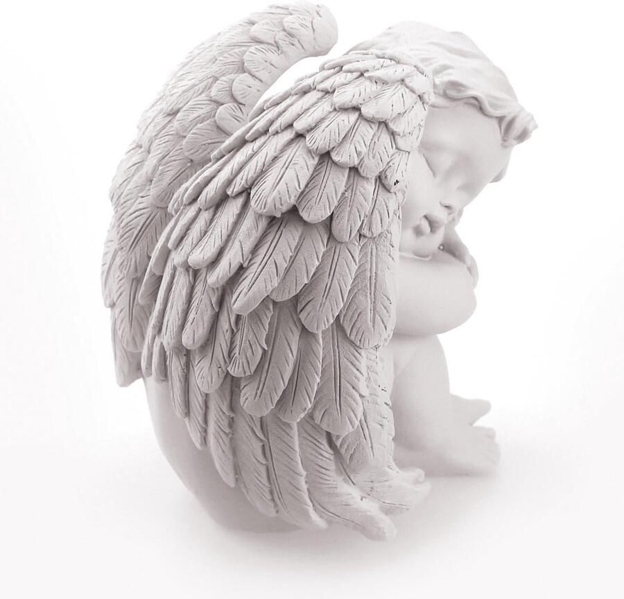 Decoratieve engel figuur slapend van wit polystone mooi engelfiguur beschermengel kinderengel decoratieve dromengel