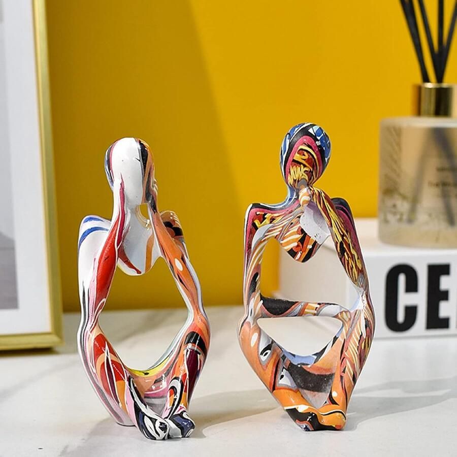 Denker sculptuur decoratie kleurrijke grote denker figuur ornamenten creatieve kleurrijke graffiti abstract kunsthars beeld minimalistische kunst voor woonkamer slaapkamer kantoor