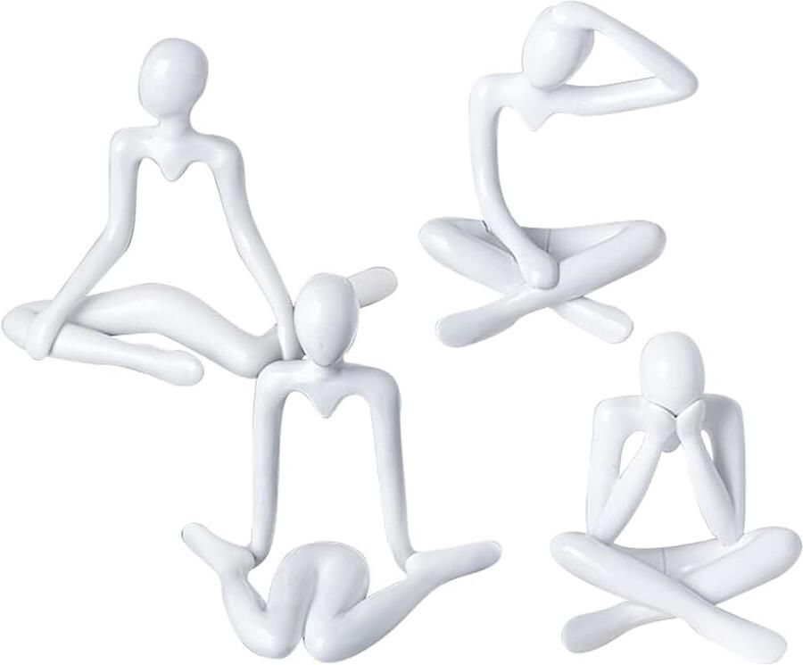 Denker Standbeeld Set van 4 Mini Denker Sculptuur Witte Abstracte Beeldjes Huisdecoratie Moderne Stijl Moderne Kunst Sculptuur voor Woonkamer Kantoor Tafel Artistieke Decoratieve