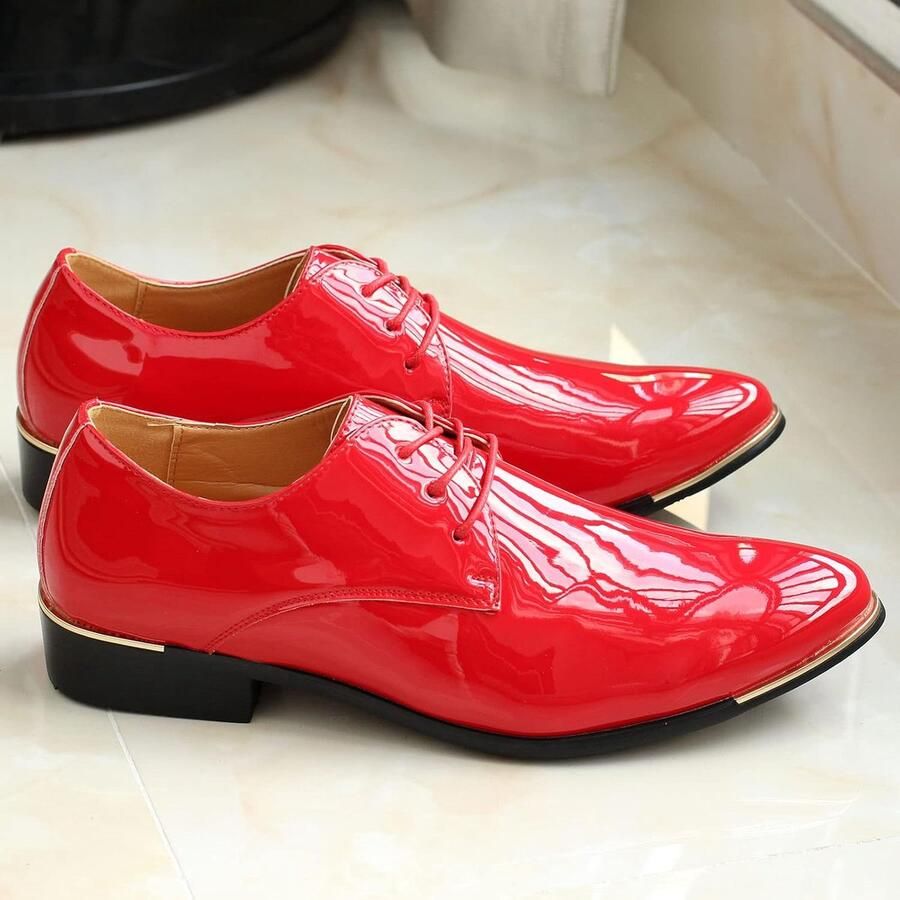 Derby Schoenen met Veters Puntige Oxford Stadsschoenen in Leer en Lak voor Business & Bruiloft Formele - Foto 1