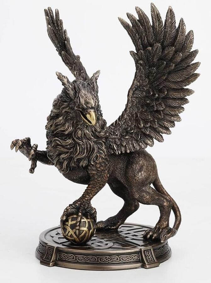 Design 9 5 8 Inch Legendarische Guardian Griffin Keltische Knoop Platform Hars Gegoten Handgeschilderde Antieke Bronzen Afwerking Standbeeld