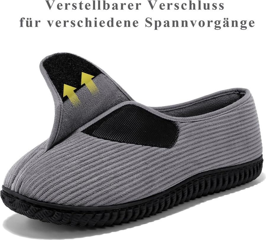 Git-up Diabetics Men's Slippers Arthritis Shoes Edema Adjustable Closure Memory Foam Slippers Grey 46.5 EU ShopVlot
