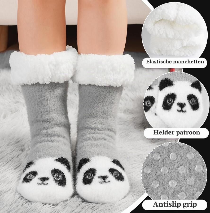 Dierlijke Slipper Pluizige Sokken Vrouwen Grappige Leuke Warme Thermische Grip Sokken Dames Winter Gezellige Fleece Bed Sokken Met Grippers voor Kerstmis Antislip