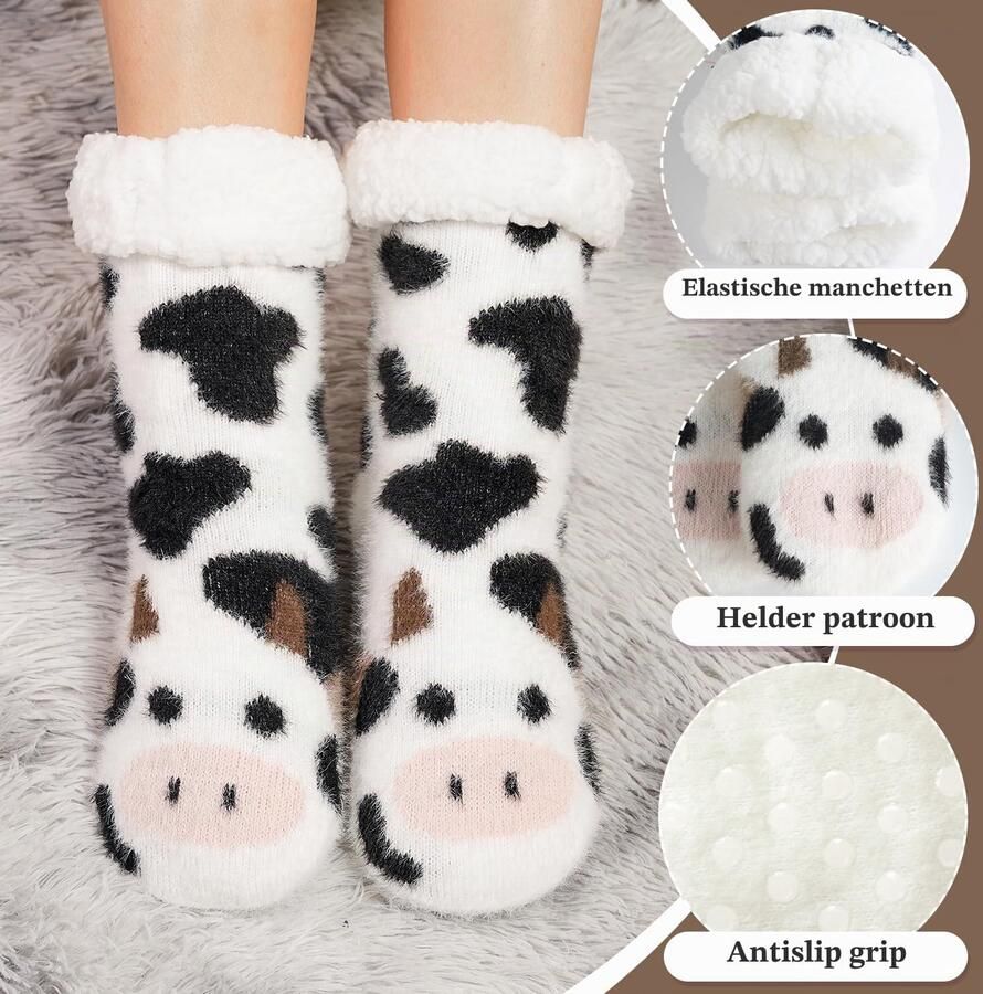 Dierlijke Slipper Pluizige Sokken Vrouwen Grappige Leuke Warme Thermische Grip Sokken Dames Winter Gezellige Fleece Bed Sokken Met Grippers voor Kerstmis Antislip