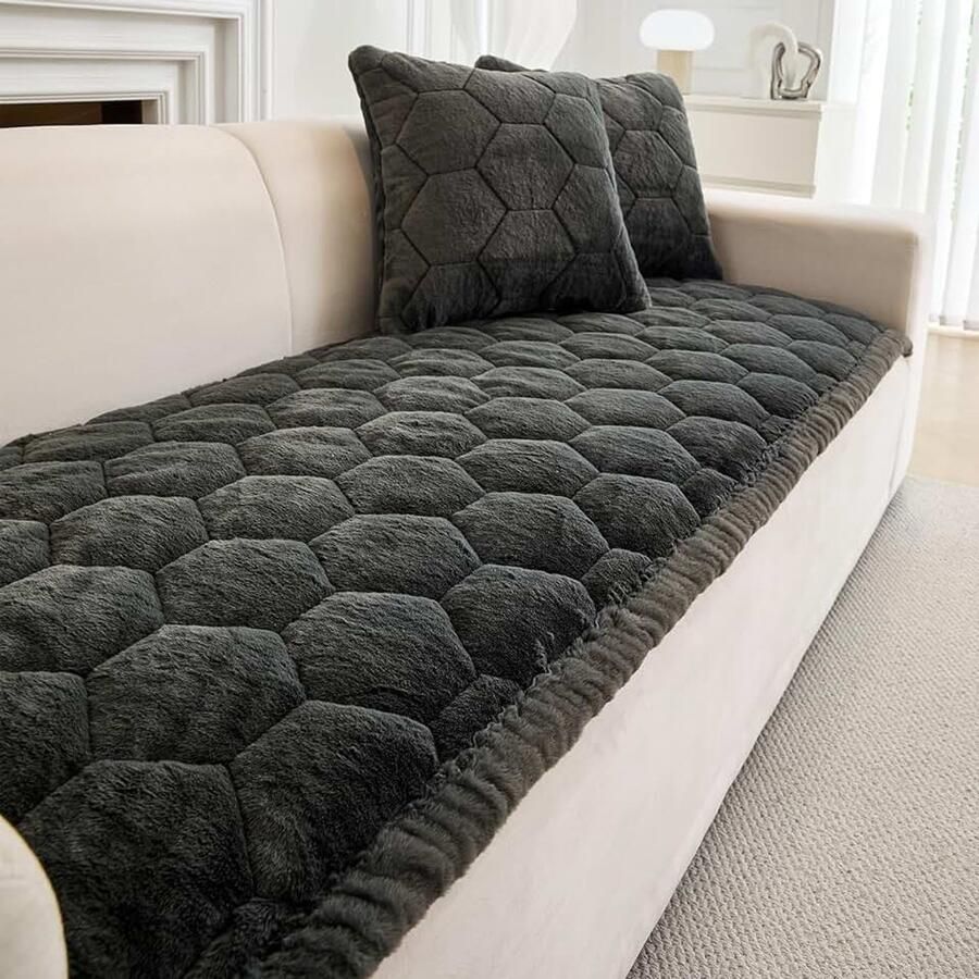 Dikke bankhoes wasbare zachte flanellen universele bankhoezen 2- 3- en 4-zits antislip nieuwe hoekbankhoes meubelbeschermer voor de woonkamer (Donkergrijs 70 x
