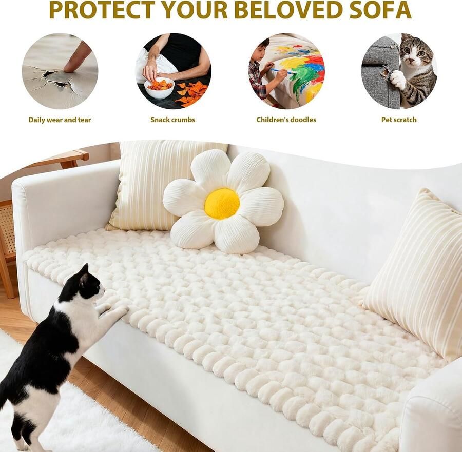Dikke bankhoes zacht 2- 3- 4-zitsbankhoezen wasbare antislip bankhoezen meubelbeschermer voor woonkamer huisdierbankhoes (wit 70 x