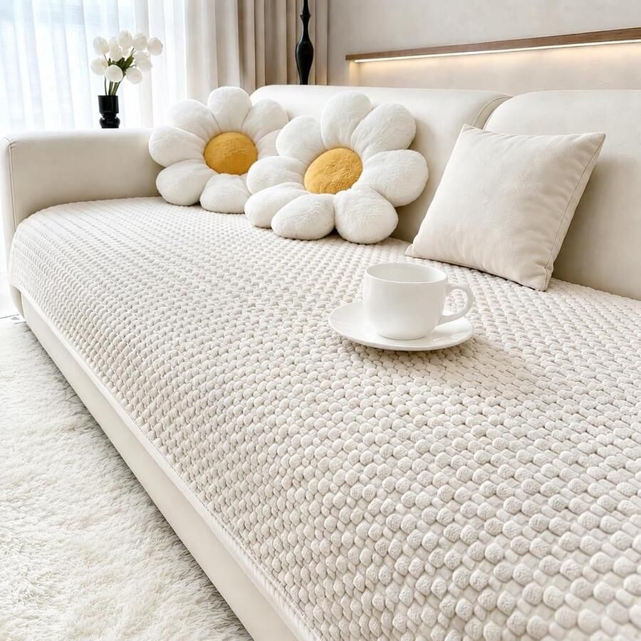 Dikke bankovertrek wasbaar antislip 2- 3- 4-zits zachte bankovertrek bankbeschermer voor woonkamer bankhoes meubelbescherming zachte huisdiermat (wit 70 x