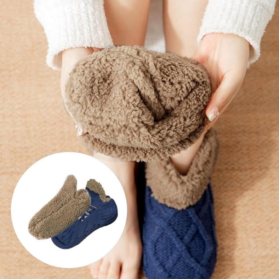 Dikke gebreide sloffen voor en fleece gevoerd warm en antislip ideaal voor thuisgebruik in de winter (Navy Blauw)