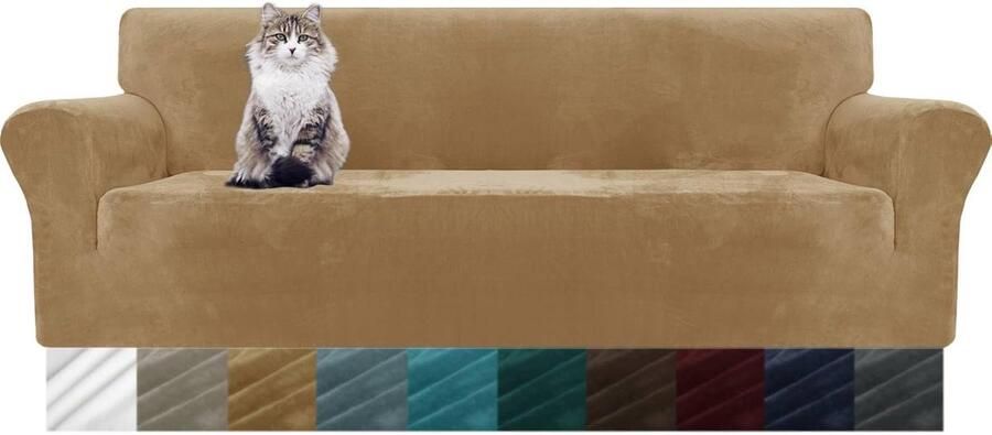 Dikke Fluwelen Extra Grote Sofa Covers 4-zits Super Stretch Anti-slip Oversized Bank Cover voor Honden Kat Huisdier 1-Stuk XL Sofa Slipcover (4-zits kameel)