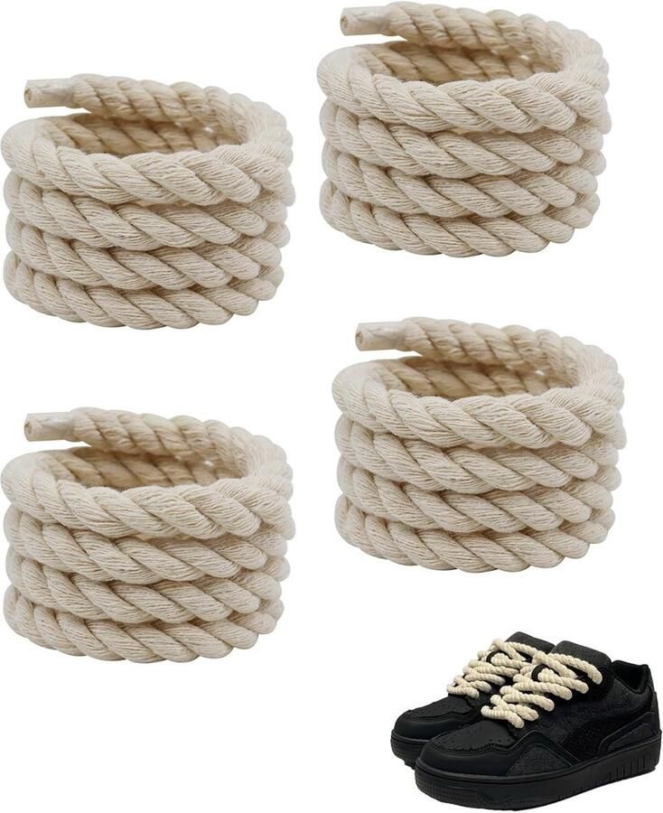 Dikke ronde veter van 8mm lang ideaal voor sportschoenen hardloopschoenen en sneakers Crème kleur één