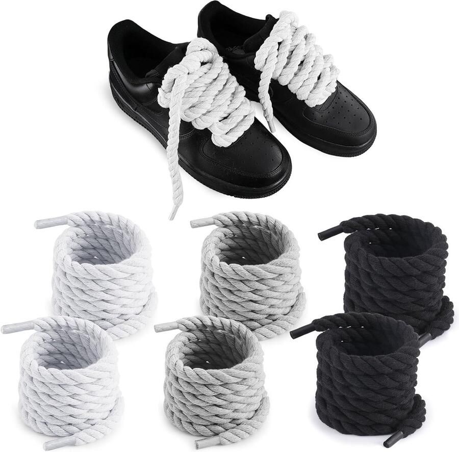 Dikke Rondveters in 3 Kleuren 8mm x Katoenen Schoenveters voor Sport- en Hardloopschoenen