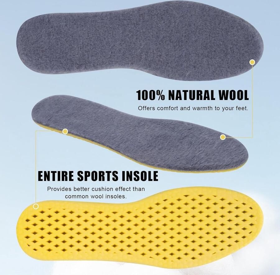 Dikke Wollen Inlegzolen van Schapenvacht voor Comfort en Warmte in Schoenen Laarzen en Slippers (Grijs 265 mm)