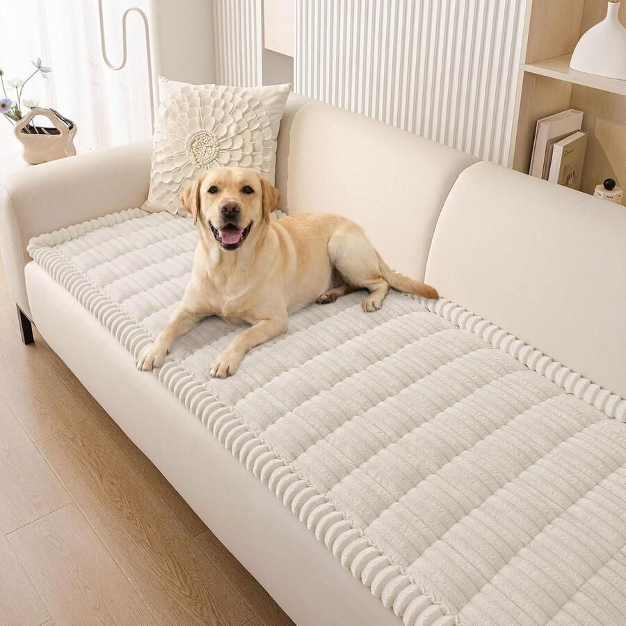 Dikke zachte bankovertrek wasbaar antislip bankovertrek voor honden huisdieren en kinderen 2-zits bankovertrek voor de woonkamer wit 70 x
