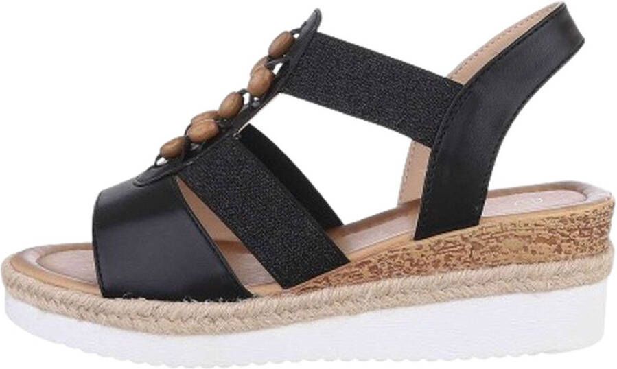 Dilena fashion Sandalen sleehak houte kralen zwart dames