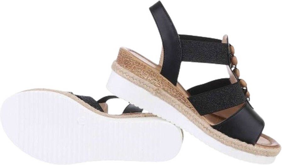 Dilena fashion Sandalen sleehak houten kralen zwart