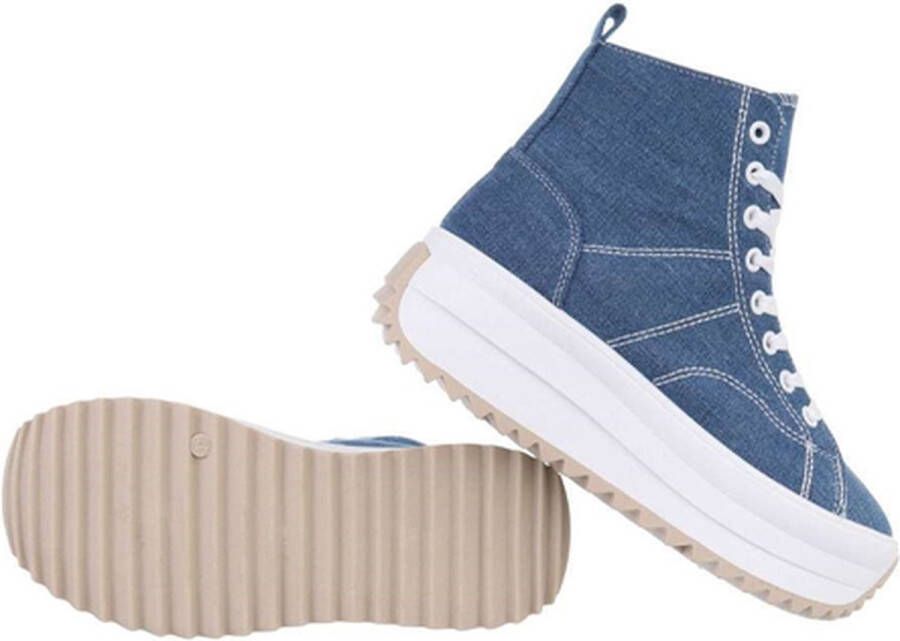 Dilena fashion Sneakers platform hoge zool denim spijker canvas donker blauw