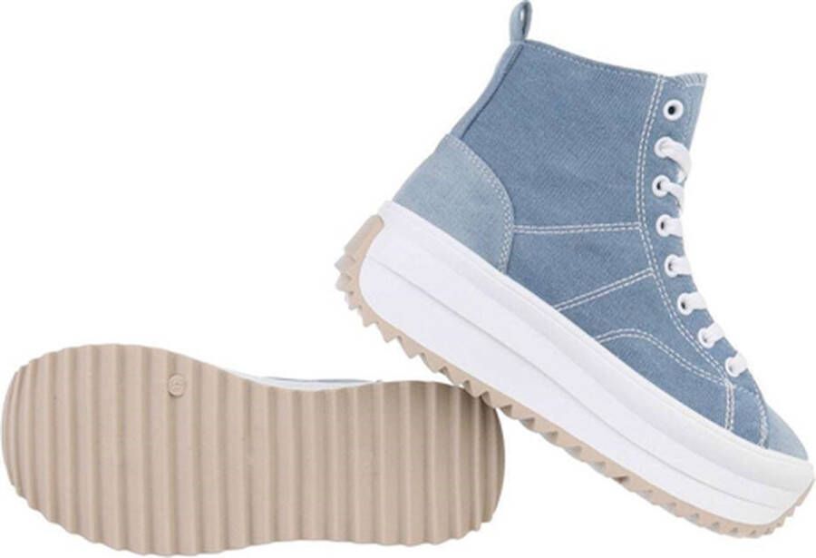 Dilena fashion Sneakers platform hoge zool denim spijker canvas light blue