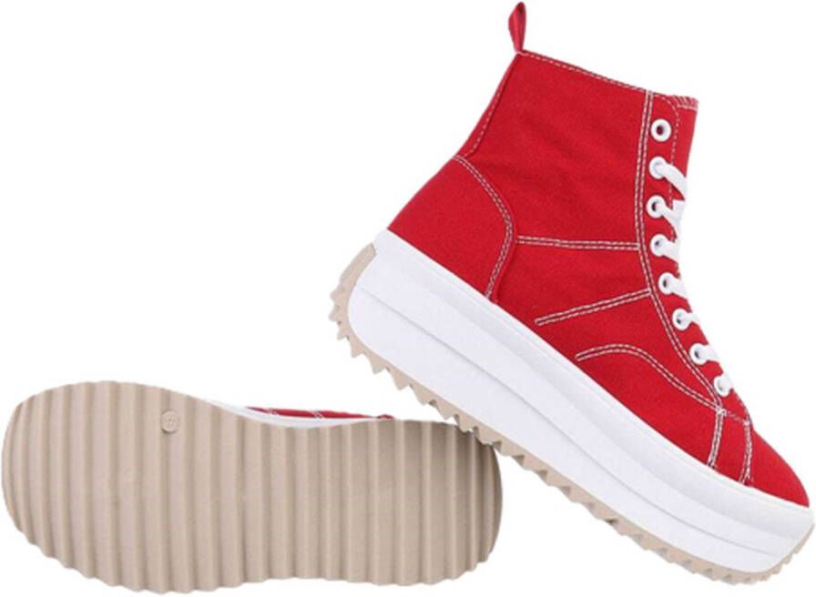 Dilena fashion Sneakers platform hoge zool denim spijker canvas rood