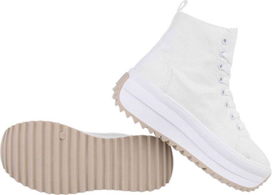 Dilena fashion Sneakers platform hoge zool denim spijker canvas wit