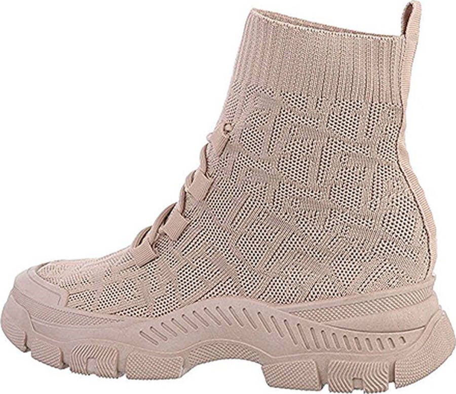 Dilena fashion sneakers soks hoog beige