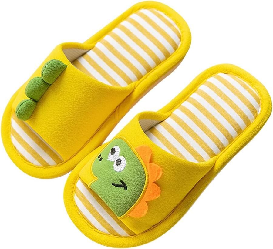 Dino Kinder Slippers Met Antislipzool Zacht Katoen & Pluche Lijn Comfortabele Open Teen Kinderschoenen