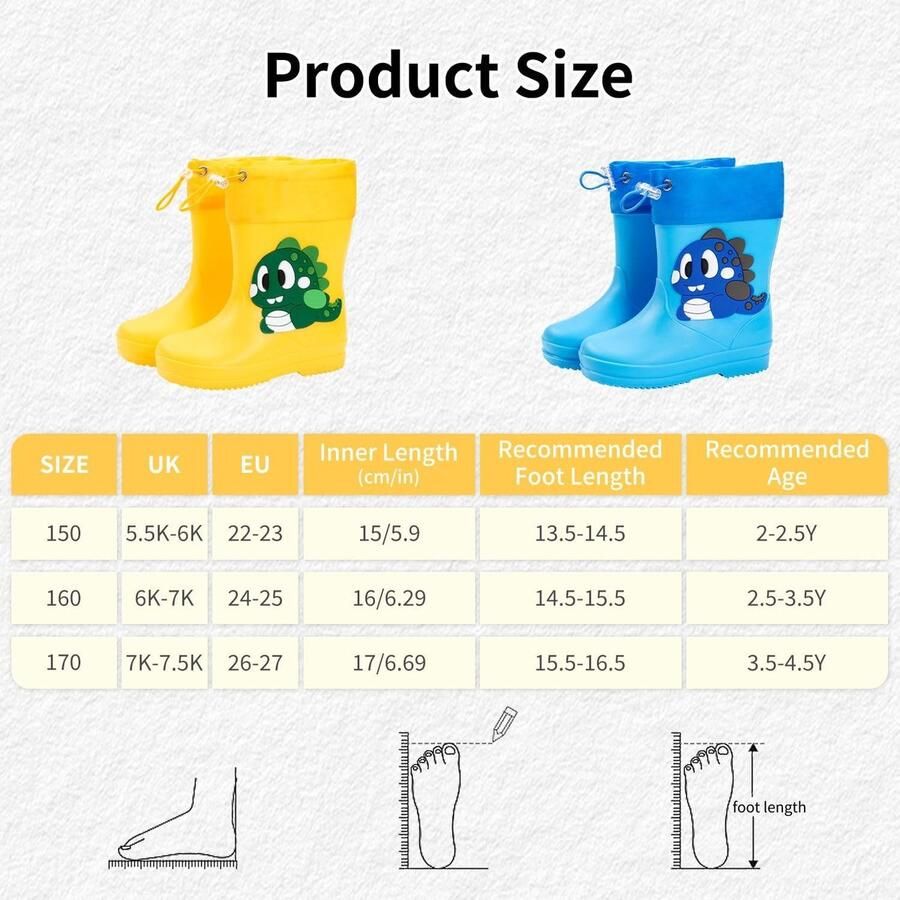 Dinosaurussen Rubberlaarzen voor Kinderen met Verstelbare Trekkoord Waterdicht en Antislip Lichtgewicht voor en