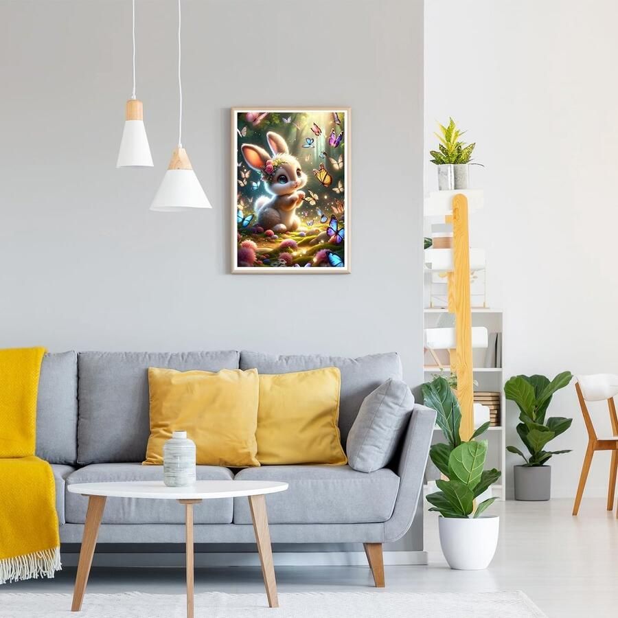 DIY 5D Dia t Schilderen Kit met Konijn en Vlinder Volledige Rond Drill Creatieve Kunstset voor Volwassenen en Beginners