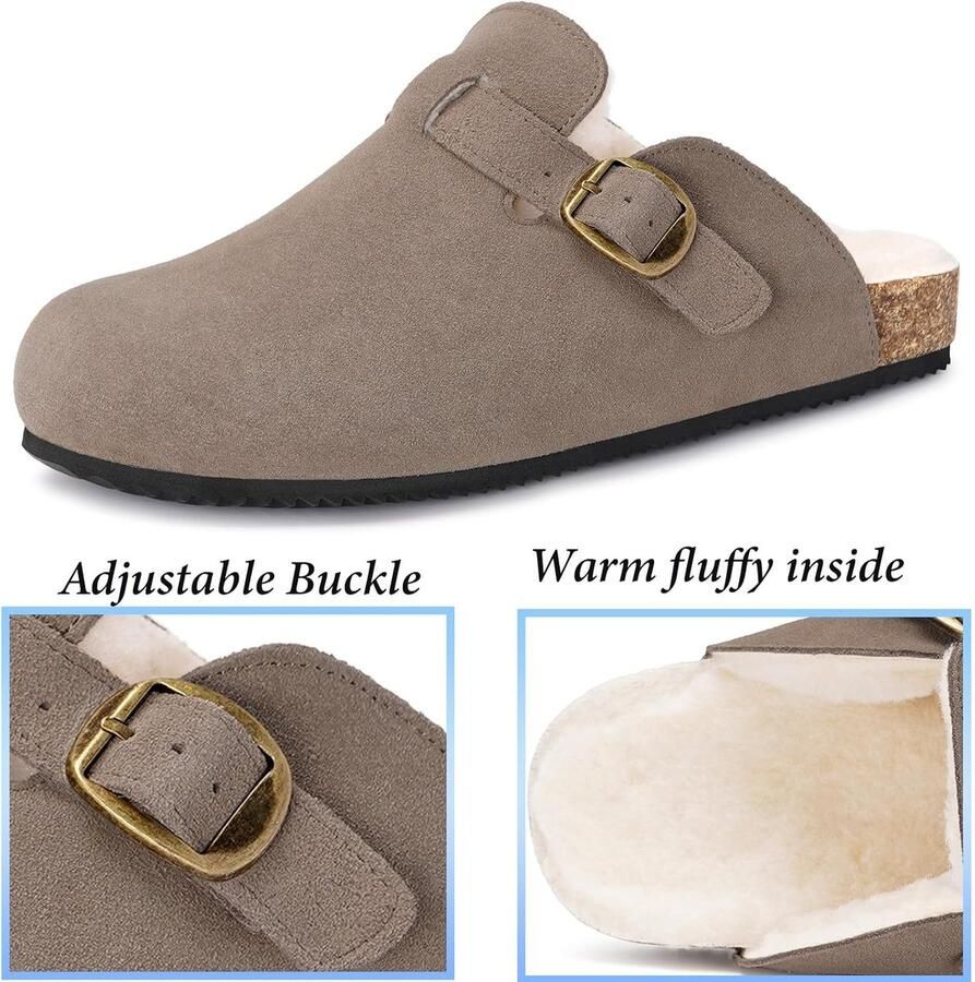 Dokela Slippers Winter Warm Plush suede clogs leather Slippers Non-slip Comfortable 36-48 Dark Brown 43 EU ShopVlot