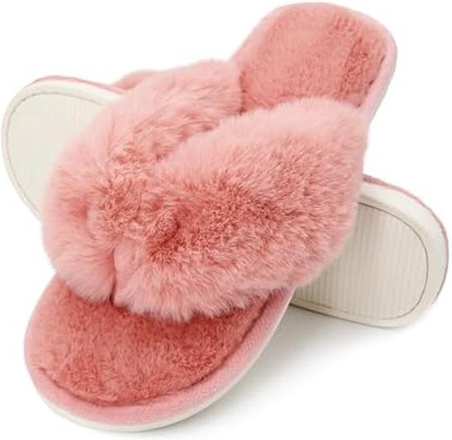 Donsige Pluche Indoor Flip-Flops voor Vrouwen Open Teen Spa Slippers