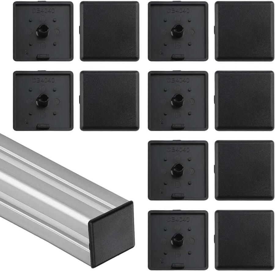 Doppen 12 stuks vierkante buisdoppen aluminium profiel stoelglijders & bescherming ideaal voor de bouw en industrie (40 x 40 mm) (zwart)