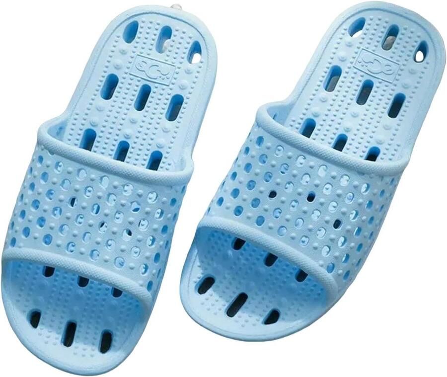 Doucheschoenen voor Dames- Antislip- Sneldrogende Doucheslippers- Lichtgewicht Badsandalen met Afvoergaatjes voor Studentenkamers- Strand- Badkamer- Sportschool Blauw