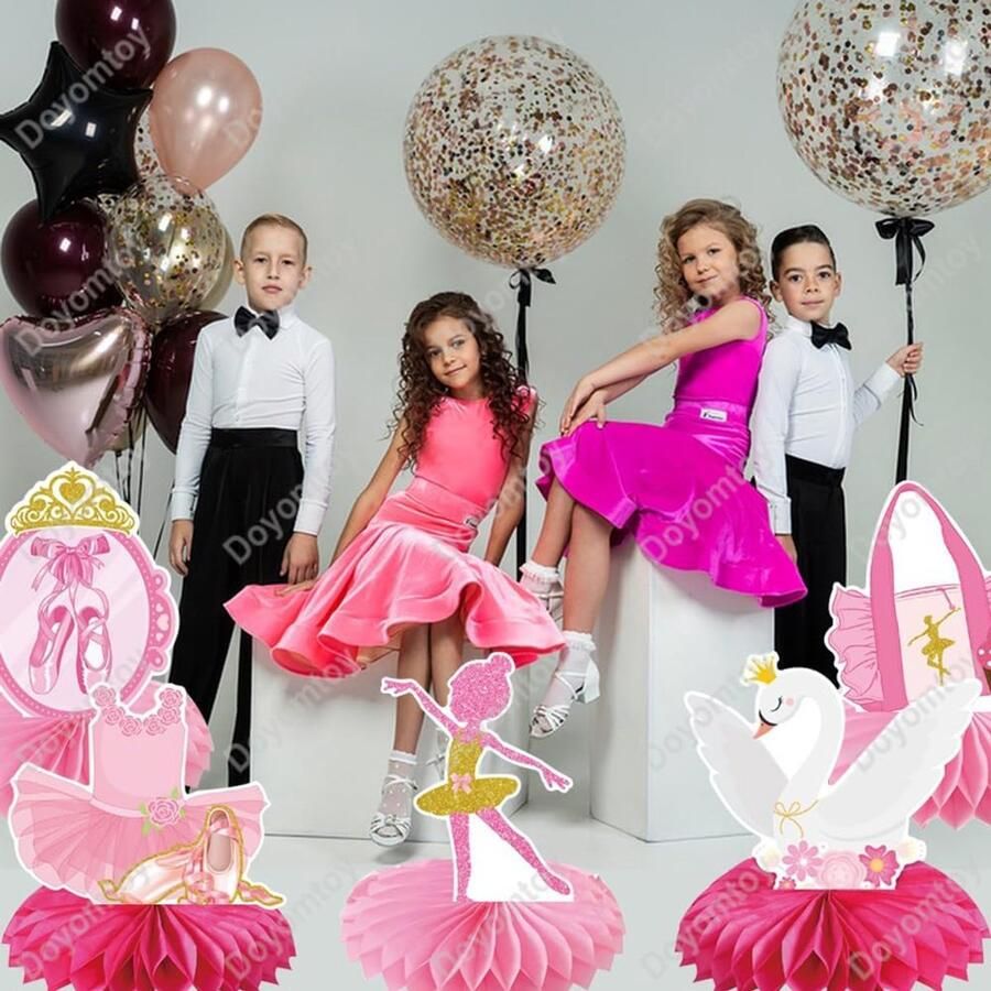 SnelShoppen Ballerina Honeycomb Tafelaanbouw voor Verjaardag Ballerina Honingraat Feestdecoratie 9 Stuks Papier Roze Kinderen Themafeest