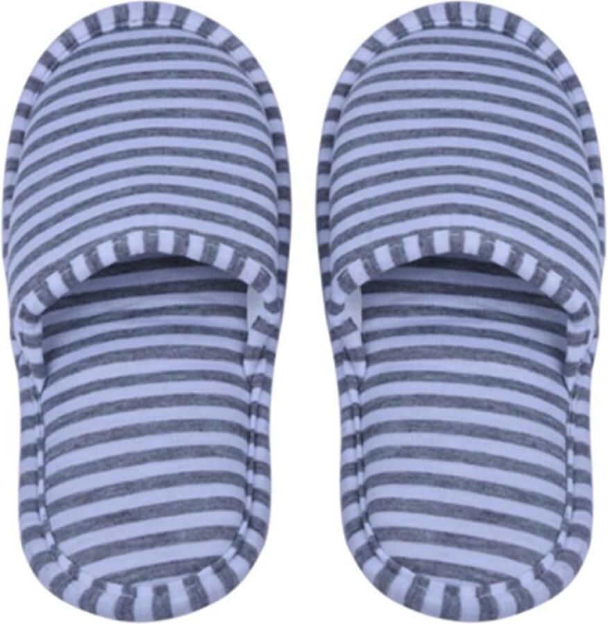 Draagbaar opvouwbaar herbruikbaar binnen zacht katoen antislip pantoffels voor thuisreizen spa en hotel (MWomen grijze strepen)
