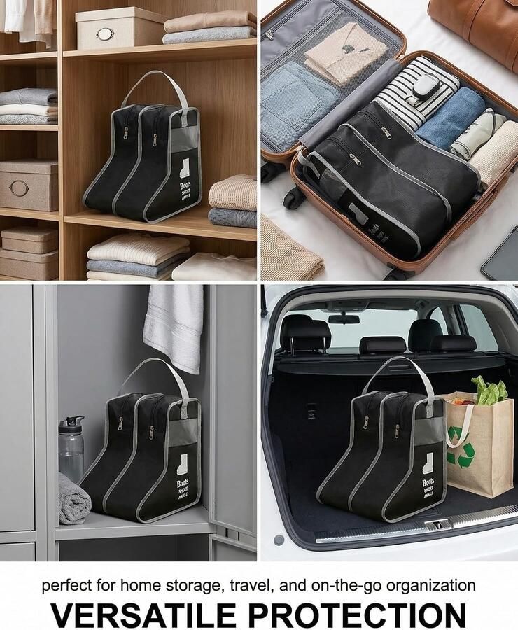 Draagbare boot tas met grip ritsluiting en stofbescherming voor korte laarzen ideaal voor reizen en opslag