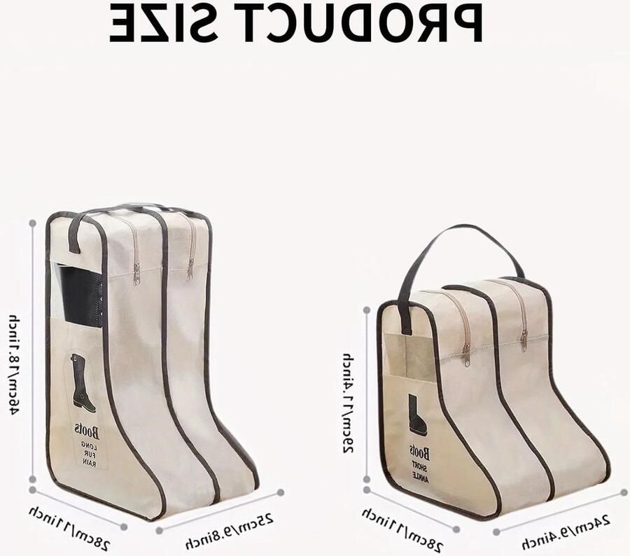 Draagbare Dubbele Laarsentas met Handvat Reis Schoenentas met Rits Stofvrije Opbergtas voor Korte en Hoge Laarzen Beige en Modern Design