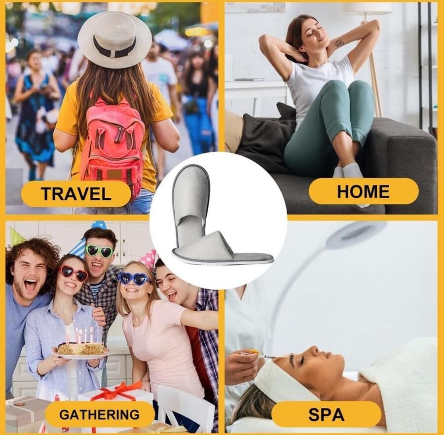 Draagbare Reusable Slippers voor Reizen en Thuisgebruik Antislip Hotel- en Spa-sandalen Lichtgrijs