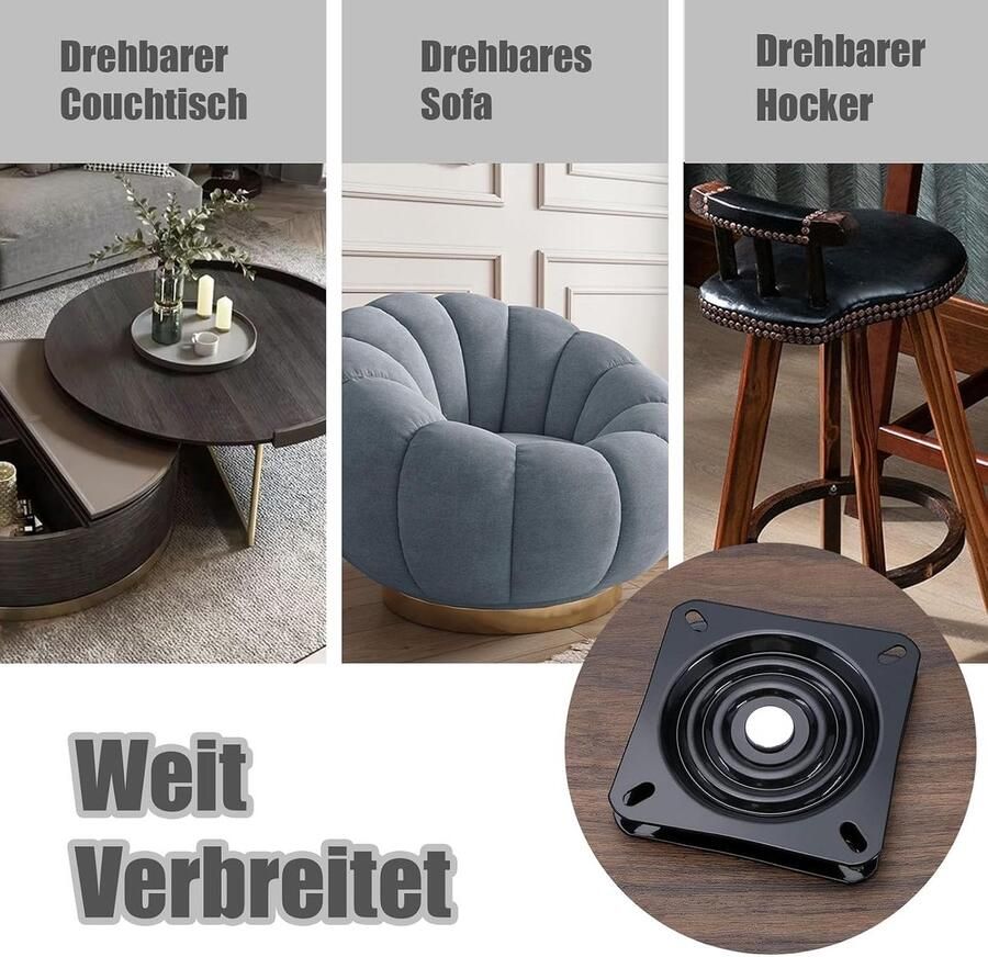 Draaibeslag voor zware belasting 5 inch metalen draaibeslag 360° draaiplateau 127 x 127 x 20 mm zware belasting zwenkplaat draaiplaat vervanging met kogellagers 150 kg draagkracht voor krukken