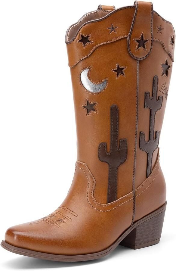 DREAM PAIRS Cowboylaarzen voor meisjes Cowgirl Mid Kalf Western Laarzen met Lage Hak Vierkante Teen voor Kleine Kid Big Kid