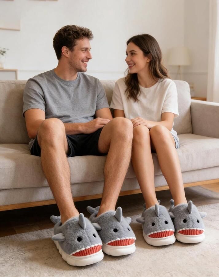 Dressfan Hai-pantoffels van pluche 3D-huisschoenen haai-pantoffels stille dikke zachte antislipzool traagschuim huispantoffels grappige pantoffels voor en
