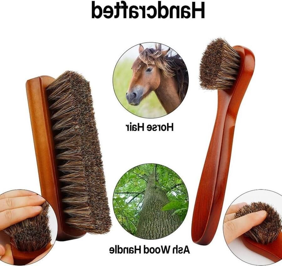 Dubbele Schoenborstel Set van 2 Premium Paardenhaar Poetsborstels voor Schoenen Laarzen Auto-interieur en Meubels