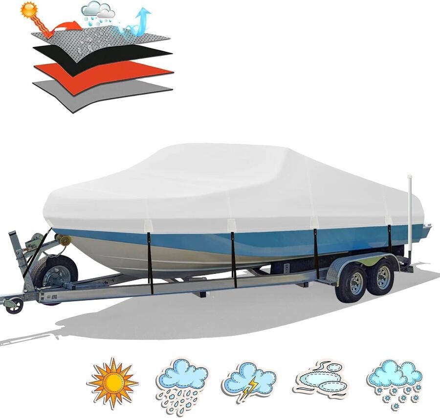 Duty 1200D PU waterdichte boothoes 16'- 18 5' aanhangbaar polyester canvas van mariene kwaliteit past op 4 9-5 6 m V-romp basboot runabout ski visboot met spanband