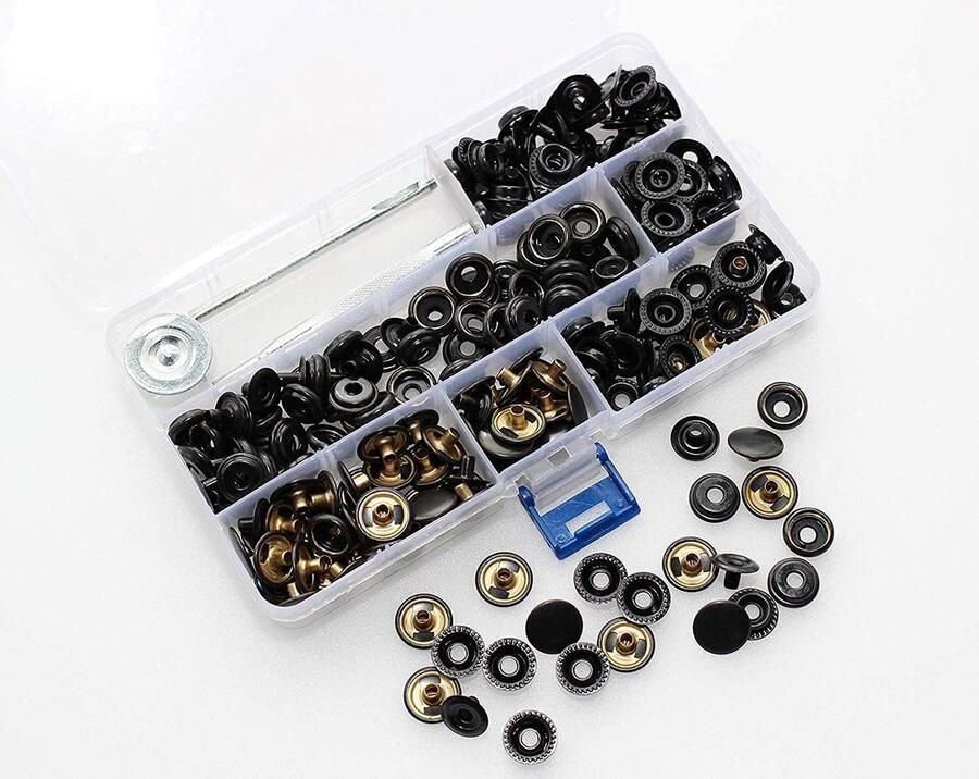 Duurzame drukknopen voor het bevestigen van laarzen 15 mm roestvrij staal 220 stuks zwart leer ideaal voor mode en accessoires