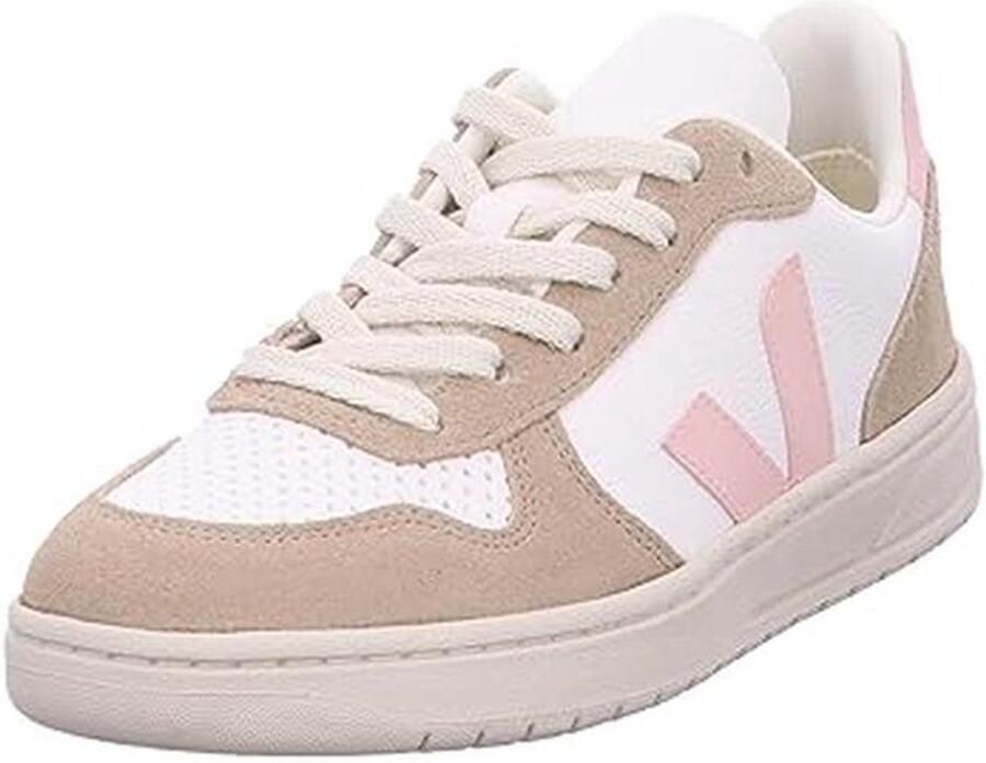 Duurzame leren sneakers in bruin wit en roze