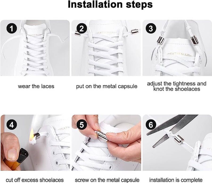 Duurzame Polyester Elastische Schoenveters Set van 4 met Unieke Metalen Sluitingen