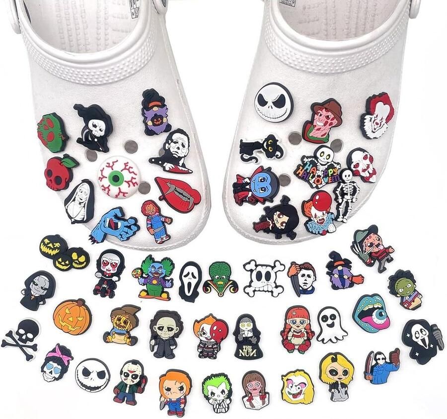 E-Ambar Decoratieve Schoenhangers in Zwart met Oog- en Schedelmotief Set van 30 Stuks Crocs Accessoires