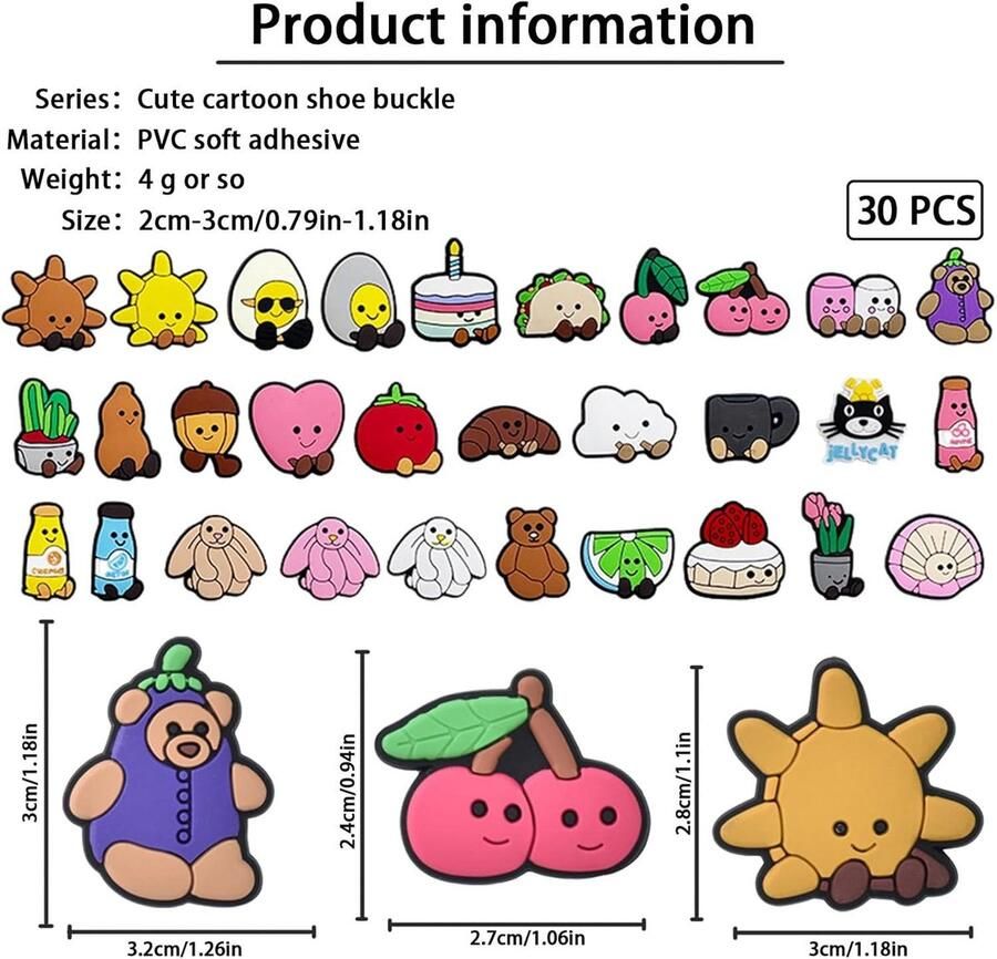 E-Ambar Gesorteerde Schattige Kleine Uitdrukkingsschoenbedels 30 Unieke Designs Decoratieve PV accessoires voor Crocs en Klompen